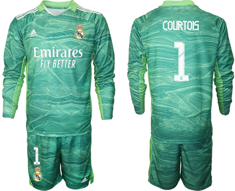 Men 2021-2022 Club Real Madrid green Long Sleeve goalkeeper #1 Soccer Jersey